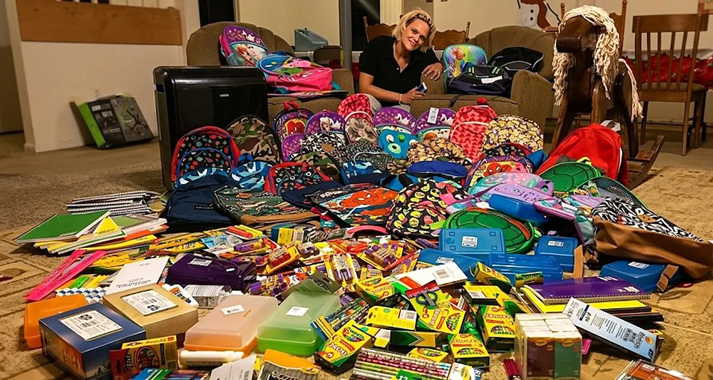 Backpacks and school supplies gathered for a local back-to-school drive